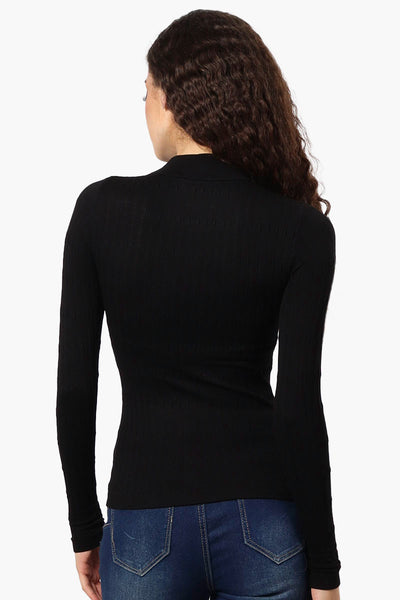 Magazine Ribbed Mock Neck Long Sleeve Top - Black - Womens Long Sleeve Tops - Fairweather