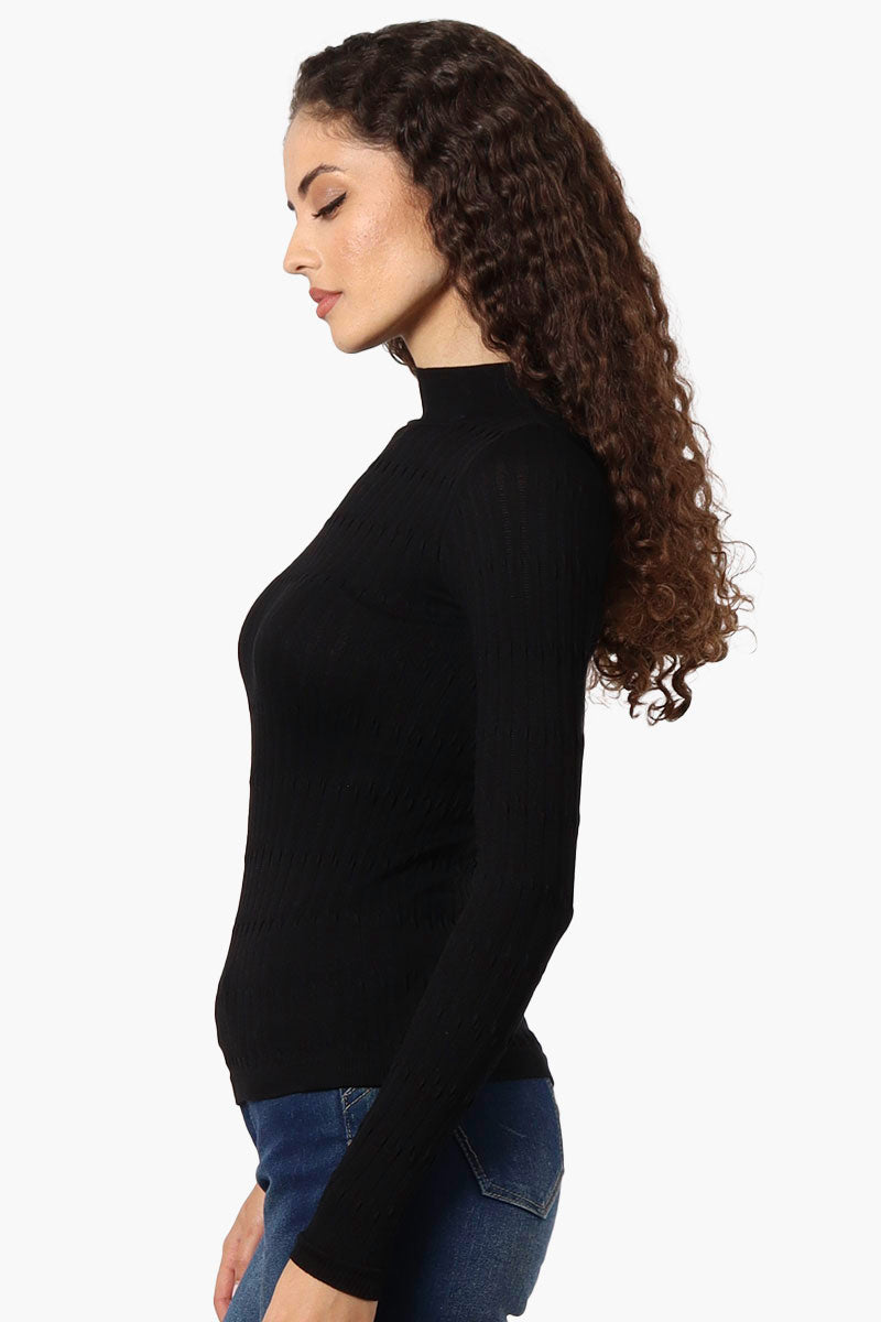 Magazine Ribbed Mock Neck Long Sleeve Top - Black - Womens Long Sleeve Tops - Fairweather