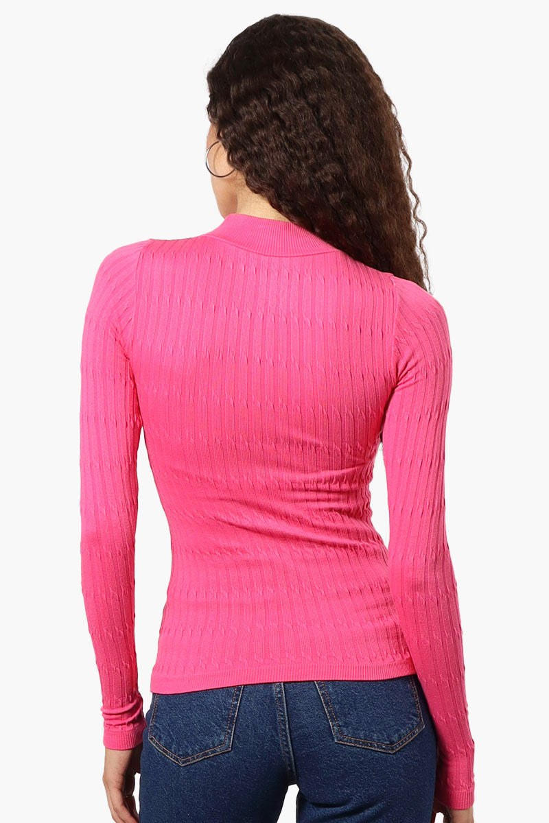 Magazine Ribbed Mock Neck Long Sleeve Top - Pink - Womens Long Sleeve Tops - Fairweather