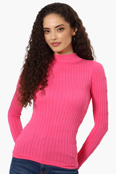 Magazine Ribbed Mock Neck Long Sleeve Top - Pink - Womens Long Sleeve Tops - Fairweather