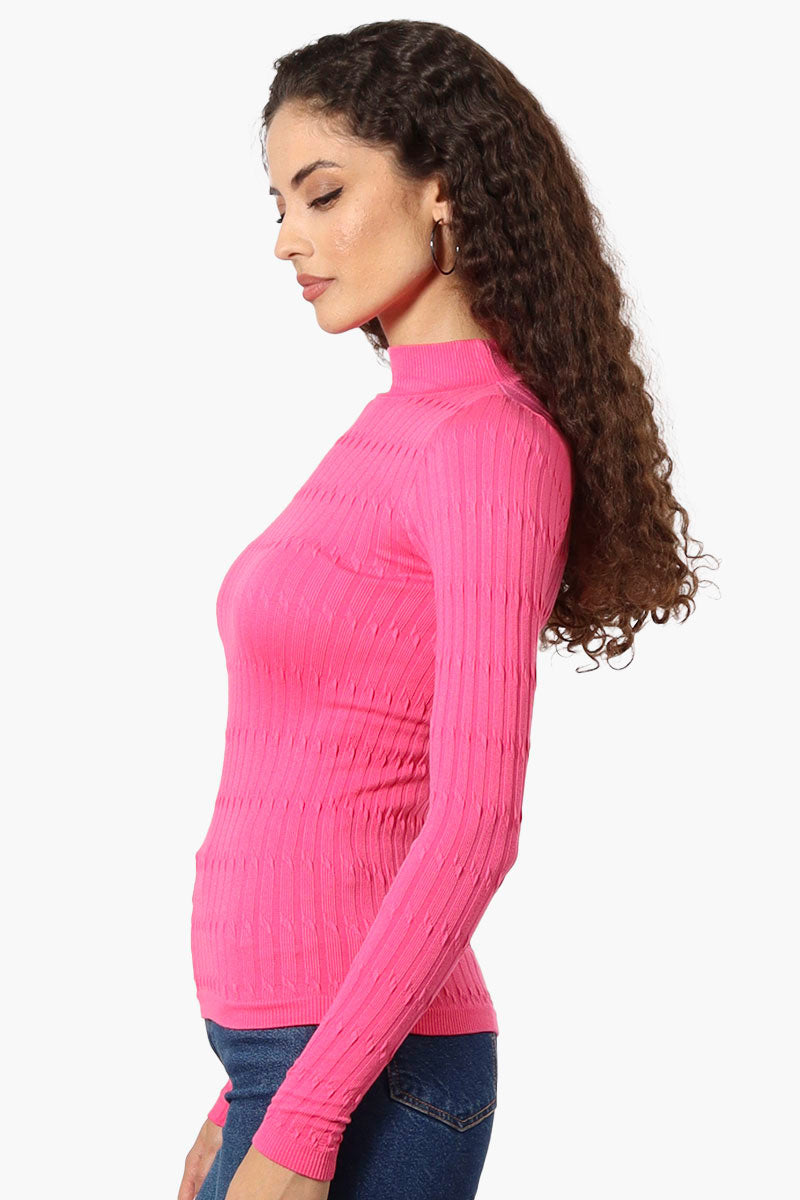 Magazine Ribbed Mock Neck Long Sleeve Top - Pink - Womens Long Sleeve Tops - Fairweather