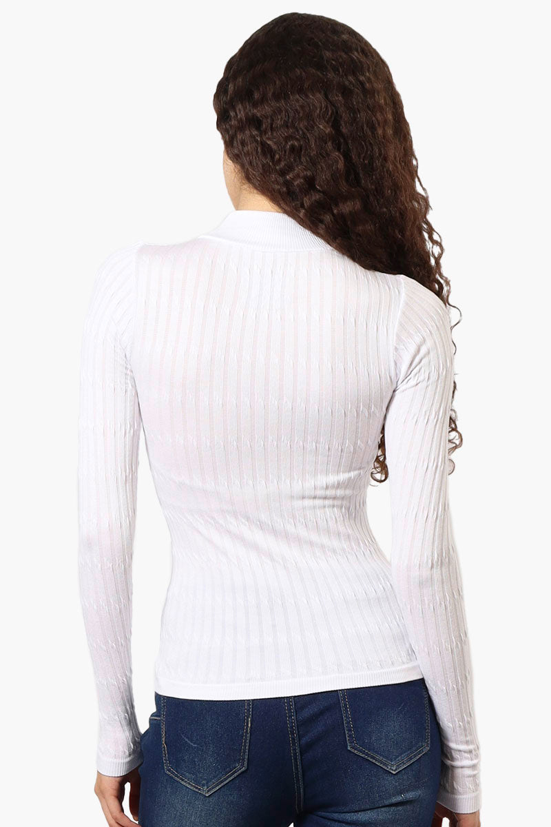 Magazine Ribbed Mock Neck Long Sleeve Top - White - Womens Long Sleeve Tops - Fairweather