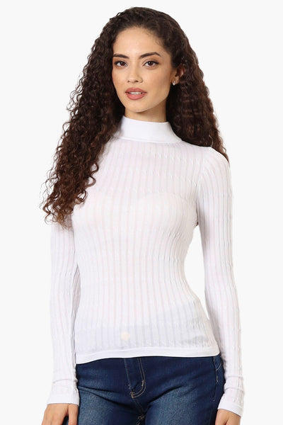 Magazine Ribbed Mock Neck Long Sleeve Top - White - Womens Long Sleeve Tops - Fairweather