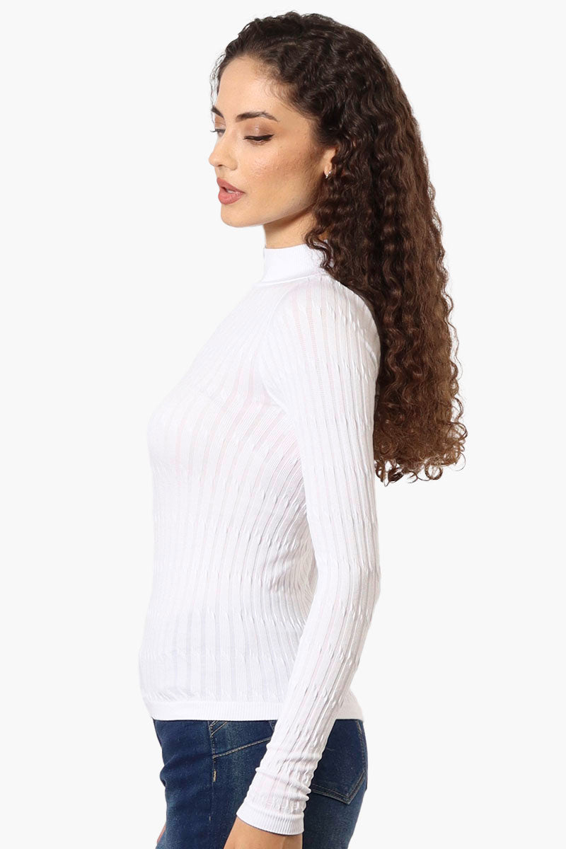 Magazine Ribbed Mock Neck Long Sleeve Top - White - Womens Long Sleeve Tops - Fairweather