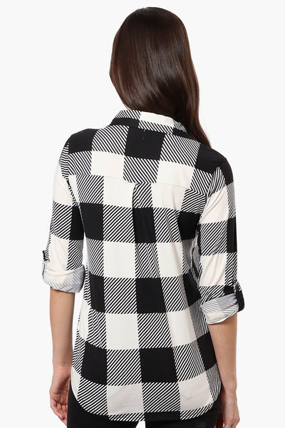 Urbanology Plaid Roll Up Sleeve Button Up Shirt - Black - Womens Shirts & Blouses - Fairweather