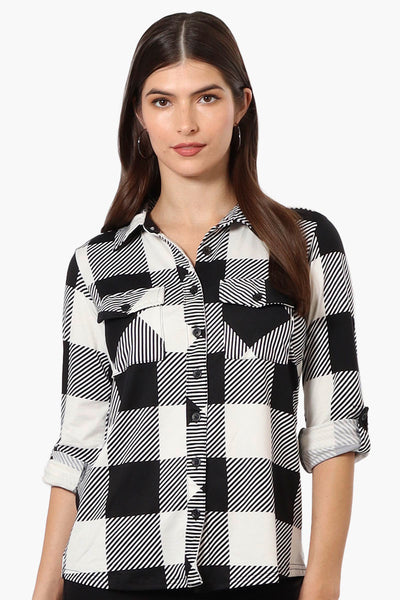 Urbanology Plaid Roll Up Sleeve Button Up Shirt - Black - Womens Shirts & Blouses - Fairweather