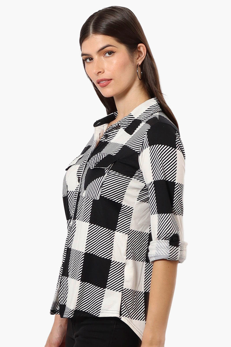 Urbanology Plaid Roll Up Sleeve Button Up Shirt - Black - Womens Shirts & Blouses - Fairweather