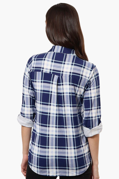 Urbanology Plaid Roll Up Sleeve Button Up Shirt - Blue - Womens Shirts & Blouses - Fairweather