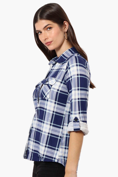 Urbanology Plaid Roll Up Sleeve Button Up Shirt - Blue - Womens Shirts & Blouses - Fairweather