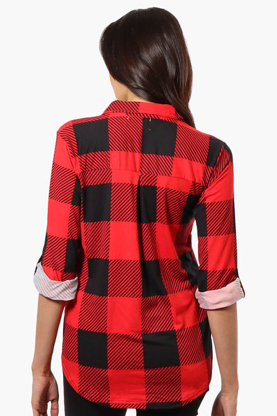 Urbanology Plaid Roll Up Sleeve Button Up Shirt - Red - Womens Shirts & Blouses - Fairweather