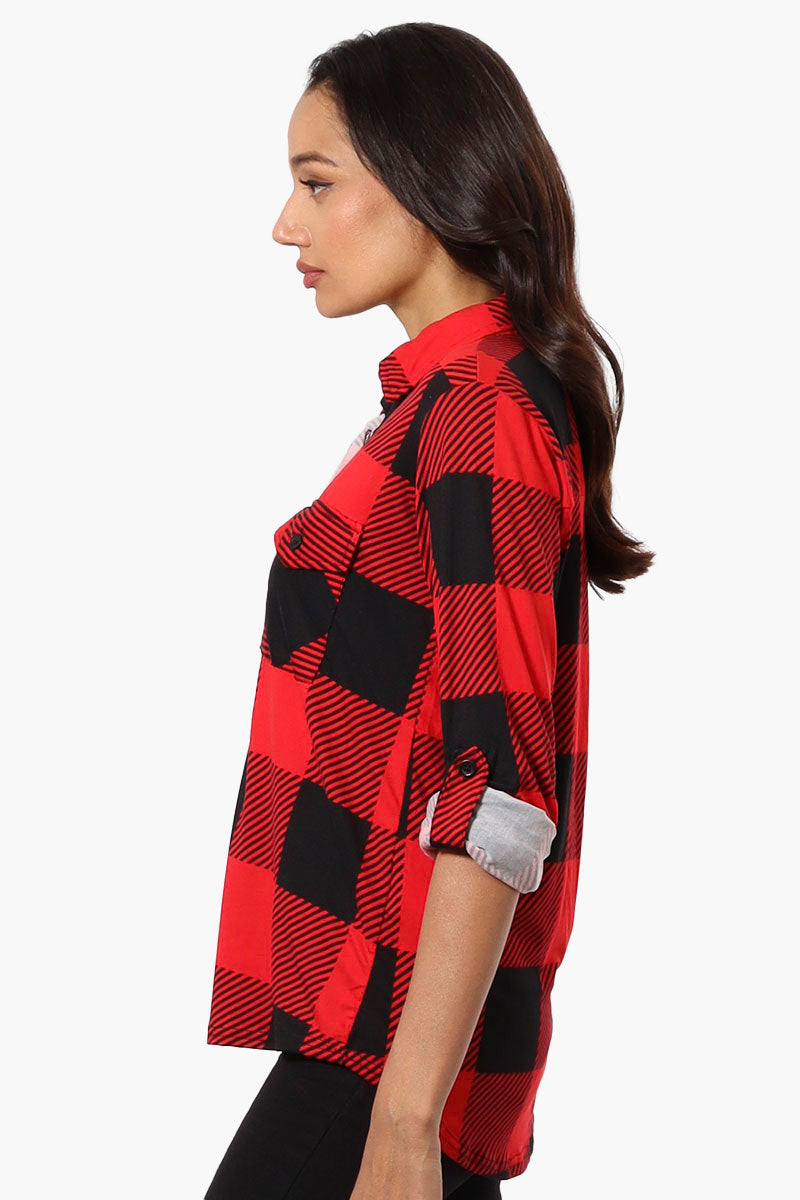 Urbanology Plaid Roll Up Sleeve Button Up Shirt - Red - Womens Shirts & Blouses - Fairweather