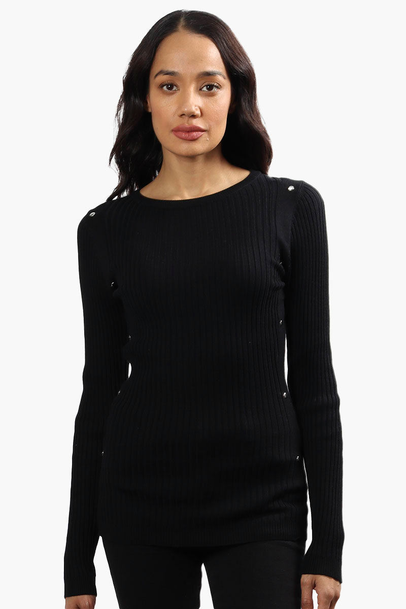 Limite Ribbed Crewneck Pullover Sweater - Black - Womens Pullover Sweaters - Fairweather