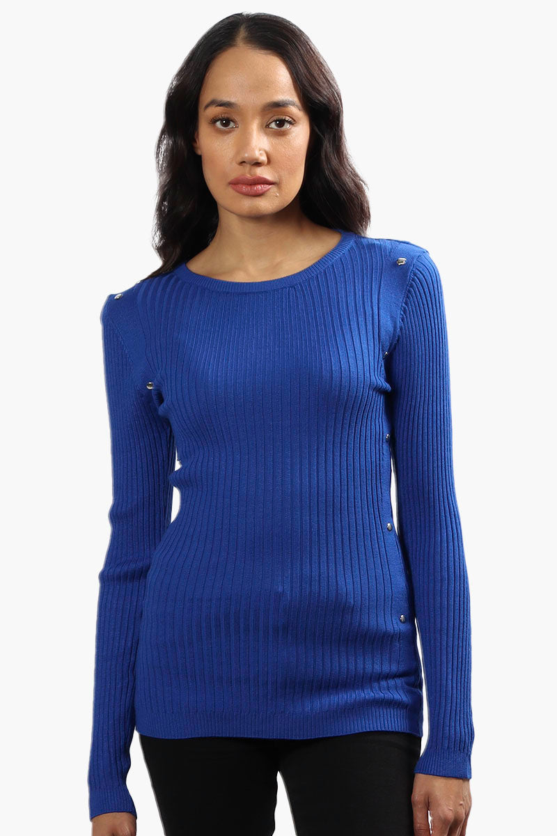 Limite Ribbed Crewneck Pullover Sweater - Blue - Womens Pullover Sweaters - Fairweather