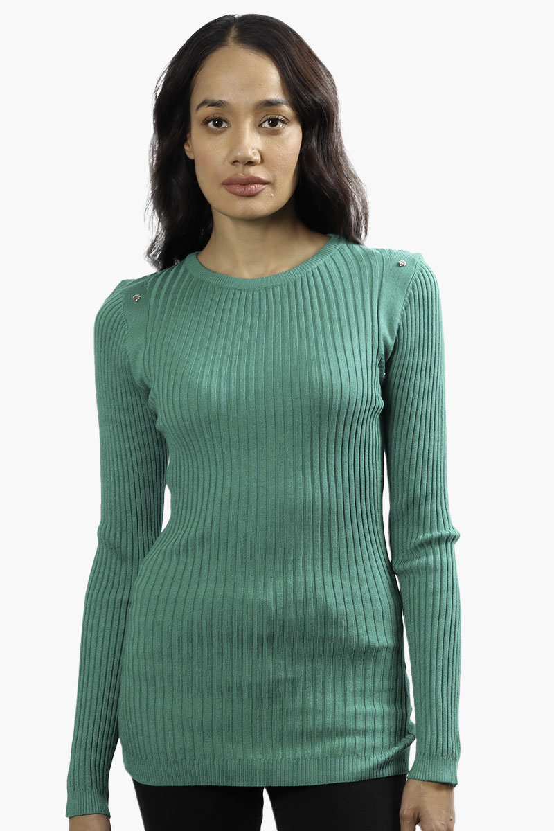 Limite Ribbed Crewneck Pullover Sweater - Green - Womens Pullover Sweaters - Fairweather