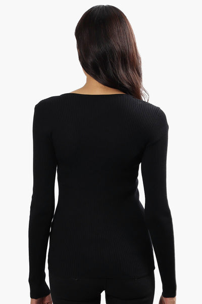 Limite Ribbed Keyhole Shoulder Pullover Sweater - Black - Womens Pullover Sweaters - Fairweather