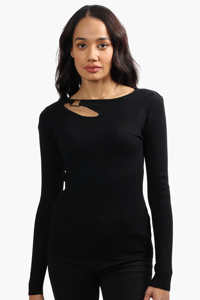 Limite Ribbed Keyhole Shoulder Pullover Sweater - Black - Womens Pullover Sweaters - Fairweather