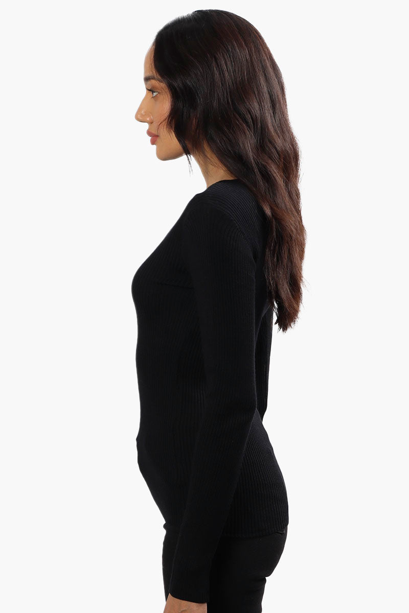 Limite Ribbed Keyhole Shoulder Pullover Sweater - Black - Womens Pullover Sweaters - Fairweather