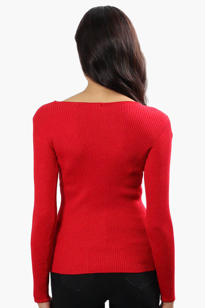 Limite Ribbed Keyhole Shoulder Pullover Sweater - Red - Womens Pullover Sweaters - Fairweather