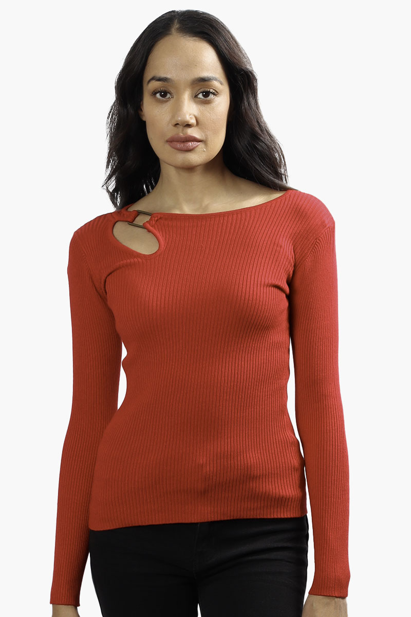 Limite Ribbed Keyhole Shoulder Pullover Sweater - Red - Womens Pullover Sweaters - Fairweather