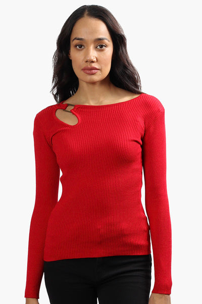 Limite Ribbed Keyhole Shoulder Pullover Sweater - Red - Womens Pullover Sweaters - Fairweather