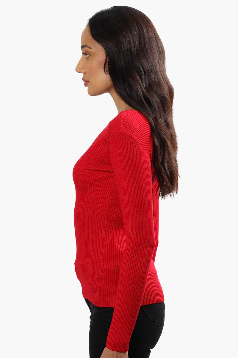 Limite Ribbed Keyhole Shoulder Pullover Sweater - Red - Womens Pullover Sweaters - Fairweather