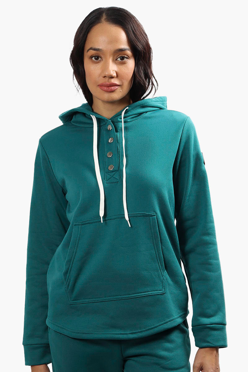 Fahrenheit Fleece Henley Hoodie - Teal - Womens Hoodies & Sweatshirts - Fairweather