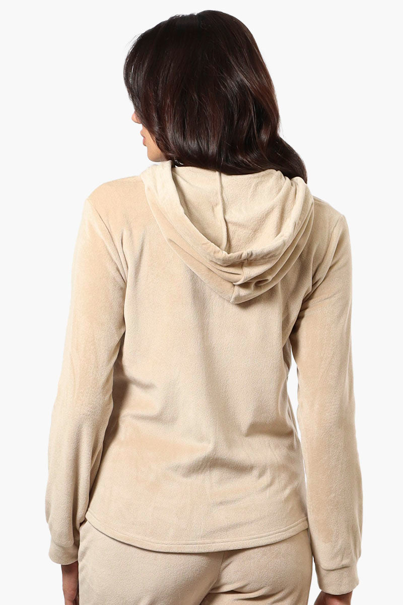 Mikk Hooded Velour Plush Pajama Top - Beige - Womens Pajamas - Fairweather