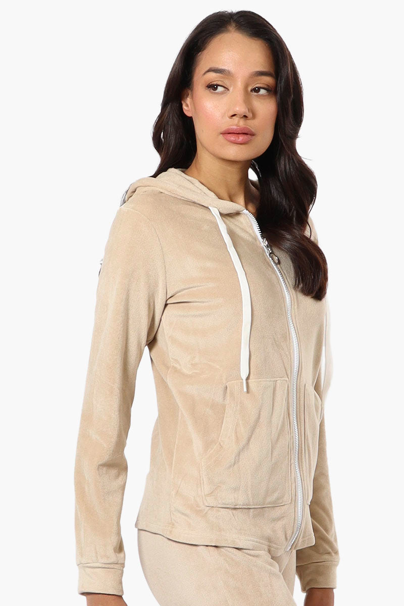 Mikk Hooded Velour Plush Pajama Top - Beige - Womens Pajamas - Fairweather