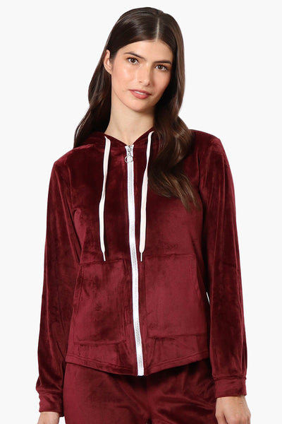 Mikk Hooded Velour Plush Pajama Top - Burgundy - Womens Pajamas - Fairweather