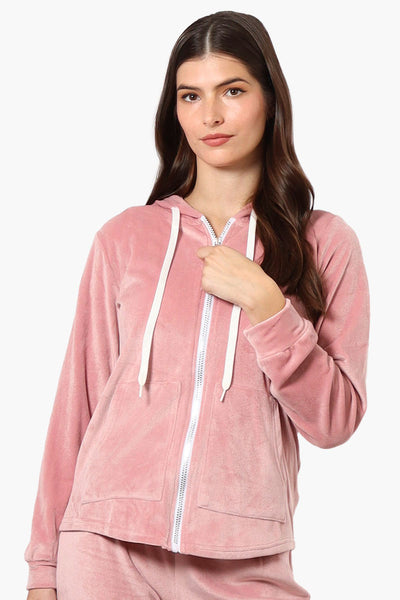 Mikk Hooded Velour Plush Pajama Top - Pink - Womens Pajamas - Fairweather