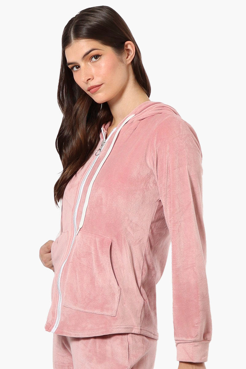 Mikk Hooded Velour Plush Pajama Top Pink