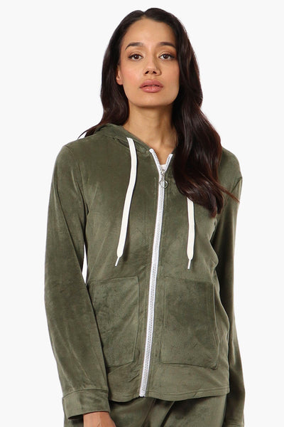 Mikk Hooded Velour Plush Pajama Top - Olive - Womens Pajamas - Fairweather