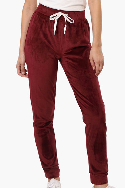 Mikk Tie Waist Velour Plush Pajama Pants - Burgundy - Womens Pajamas - Fairweather