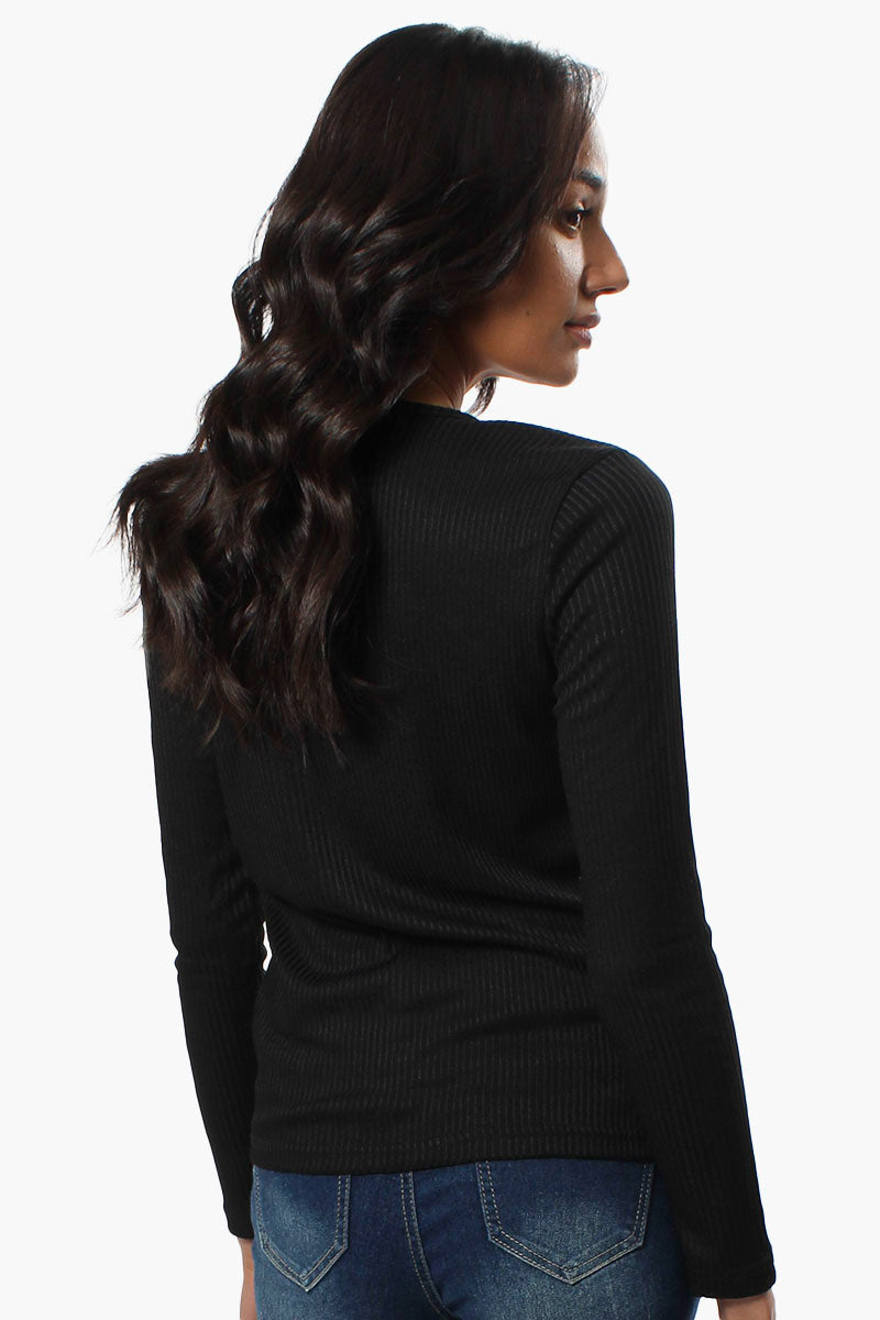 Magazine Ribbed Front Twist Long Sleeve Top - Black - Womens Long Sleeve Tops - Fairweather