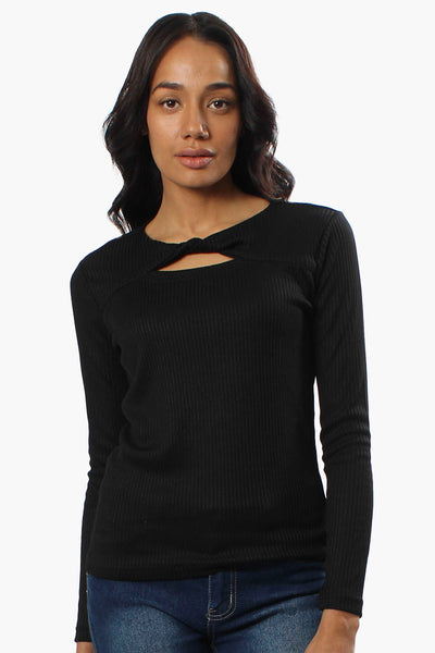 Magazine Ribbed Front Twist Long Sleeve Top - Black - Womens Long Sleeve Tops - Fairweather