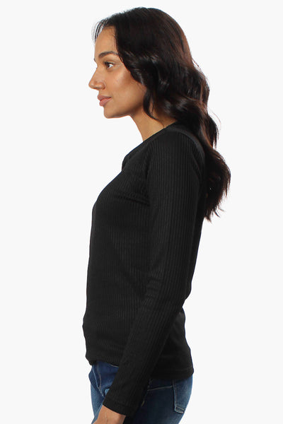 Magazine Ribbed Front Twist Long Sleeve Top - Black - Womens Long Sleeve Tops - Fairweather