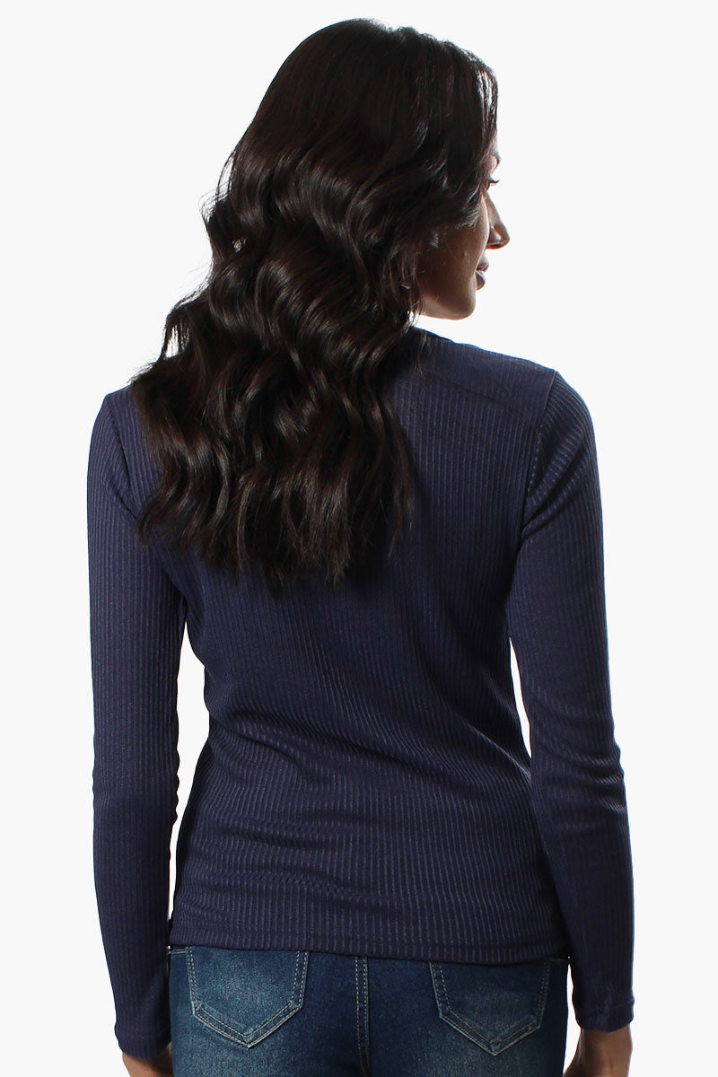 Magazine Ribbed Front Twist Long Sleeve Top - Navy - Womens Long Sleeve Tops - Fairweather