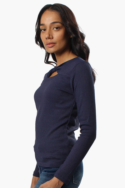 Magazine Ribbed Front Twist Long Sleeve Top - Navy - Womens Long Sleeve Tops - Fairweather