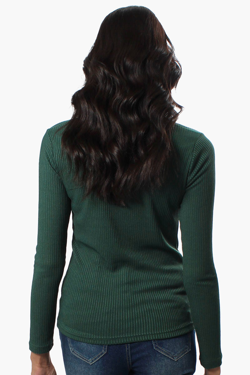 Magazine Ribbed Front Twist Long Sleeve Top - Green - Womens Long Sleeve Tops - Fairweather