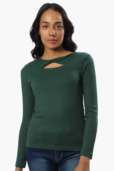 Magazine Ribbed Front Twist Long Sleeve Top - Green - Womens Long Sleeve Tops - Fairweather