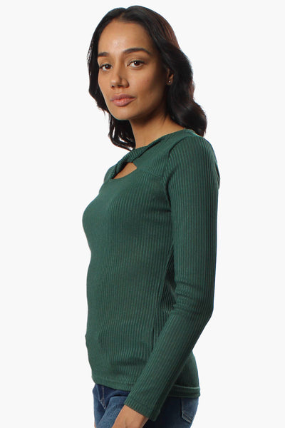 Magazine Ribbed Front Twist Long Sleeve Top - Green - Womens Long Sleeve Tops - Fairweather