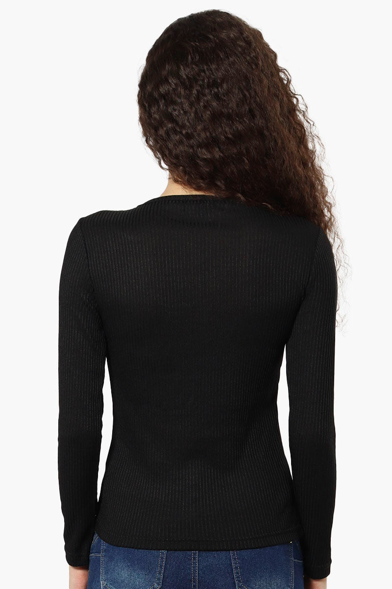 Magazine Ribbed Front Twist Long Sleeve Top - Black - Womens Long Sleeve Tops - Fairweather