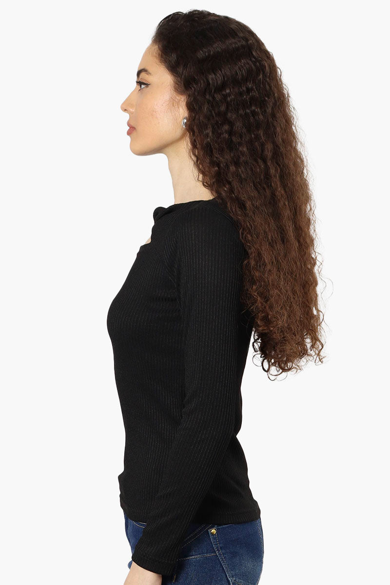 Magazine Ribbed Front Twist Long Sleeve Top - Black - Womens Long Sleeve Tops - Fairweather