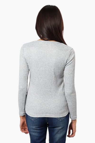 Magazine Ribbed Front Twist Long Sleeve Top - Grey - Womens Long Sleeve Tops - Fairweather