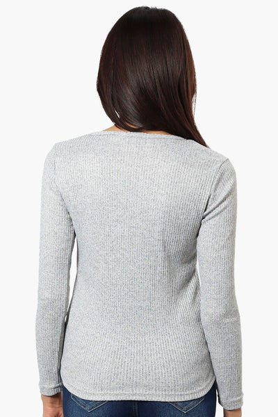 Magazine Ribbed Front Twist Long Sleeve Top - Grey - Womens Long Sleeve Tops - Fairweather