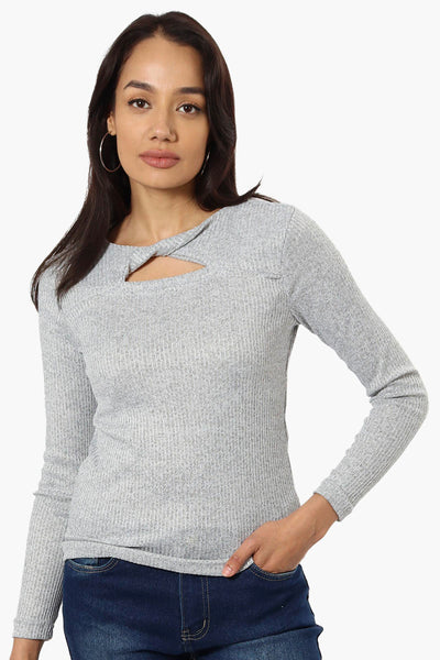 Magazine Ribbed Front Twist Long Sleeve Top - Grey - Womens Long Sleeve Tops - Fairweather