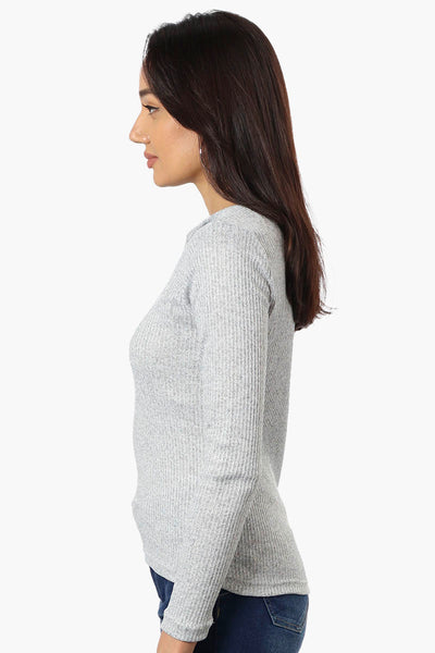 Magazine Ribbed Front Twist Long Sleeve Top - Grey - Womens Long Sleeve Tops - Fairweather