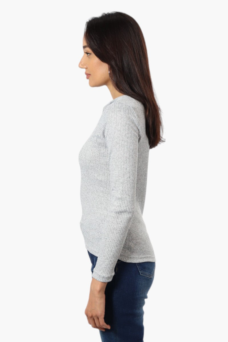 Magazine Ribbed Front Twist Long Sleeve Top - Grey - Womens Long Sleeve Tops - Fairweather