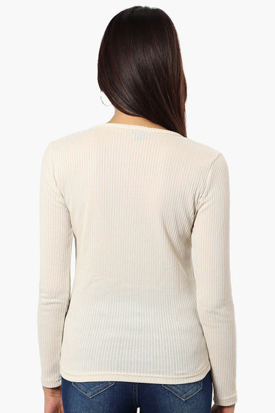 Magazine Ribbed Front Twist Long Sleeve Top - Beige - Womens Long Sleeve Tops - Fairweather