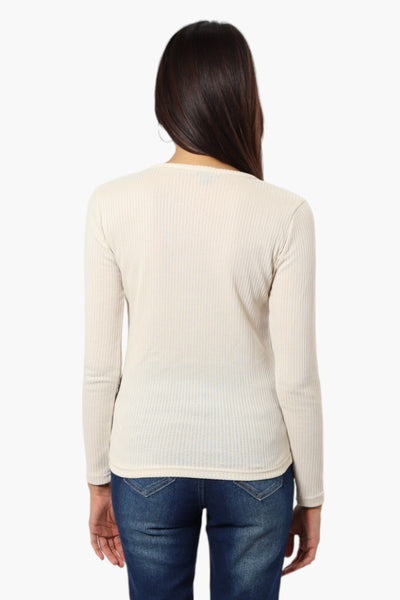 Magazine Ribbed Front Twist Long Sleeve Top - Beige - Womens Long Sleeve Tops - Fairweather